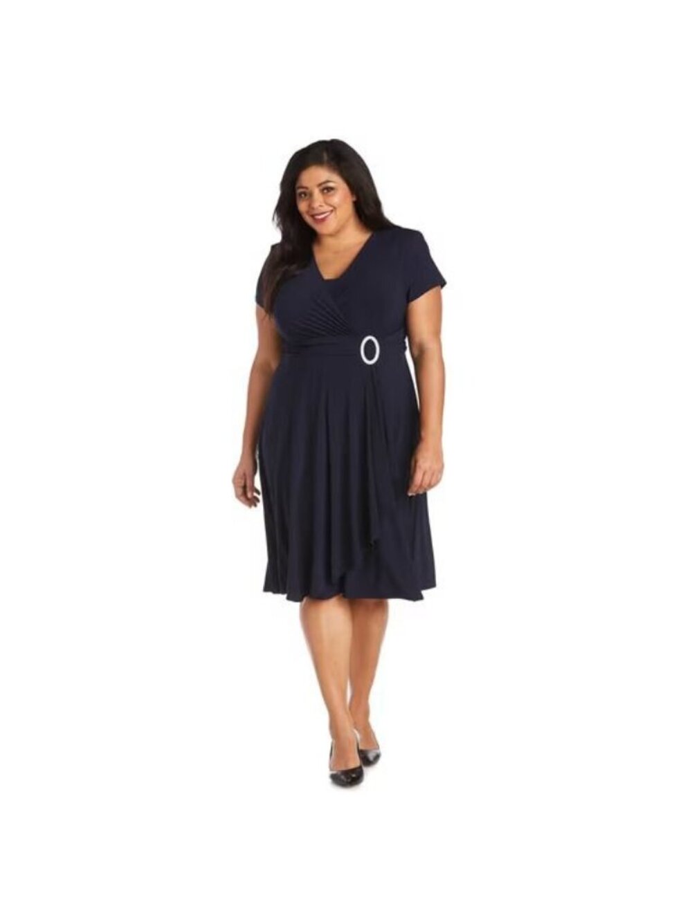 R&M Richards Womans Pleated Cascade Padded Lined Dress Navy Blue Size 18W NWT